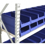 Longspan rack 2100x1950x600 4 levels with chipboard, 80 bins 600x230x150