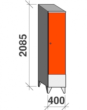 Skåp 1x400, 2085x400x545 kort dörr, sluttande topp