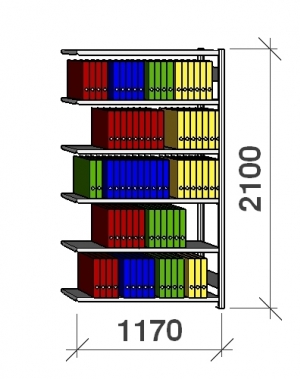 Arkivhylla följesektion 2100x1170x300 200kg/hyllplan,6 hyllor