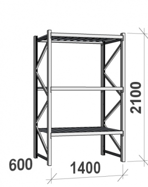 Lagerhylla startsektion 2100x1400x600 600kg/hyllplan,3 hyllor