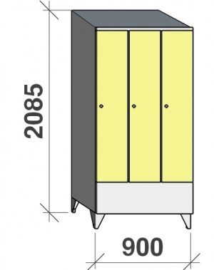 Skåp 3x300, 2085x900x545 kort dörr, sluttande topp