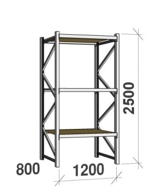 Starter bay 2500x1200x800 600kg/level,3 levels with chipboard