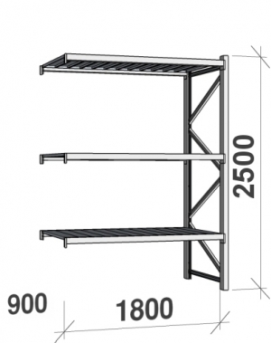 Lagerhylla följesektion 2500x1800x900 480kg/hyllplan,3 hyllor