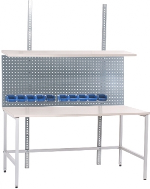 Arbetsbord 2000x800 + hylla, verktygstavla, 10 backar, skiva HPL
