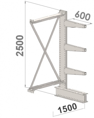 Ulokehylly jatko-osa 2500x1500x600,4 tasoa