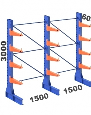 Ulokehylly 1-puolinen 3-pylväinen/12 uloketta 3000Hx3000Lx600S