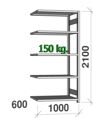 Lagerhylla följesektion 2100x1000x600 150kg/hyllplan,5 hyllor