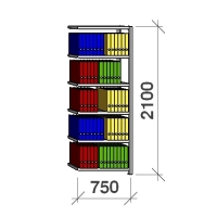 Arkivhylla följesektion 2100x750x400 200kg/hyllplan,6 hyllor