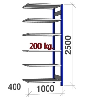 Lagerhylla följesektion 2500x1000x400 200kg/hyllplan,6 hyllor, blå/galv