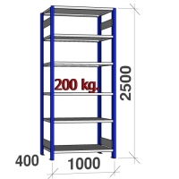Lagerhylla startsektion 2500x1000x400 200kg/hyllplan,6 hyllor, blå/galv
