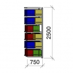 Arkivhylla följesektion 2500x750x400 200kg/hyllplan,7 hyllor