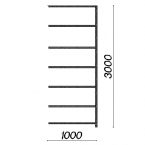 Lagerhylla följesektion 3000x1000x400 150kg/hyllplan,7 hyllor