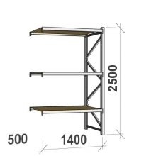 Lagerhylla följesektion 2500x1400x500 600kg/hyllplan 3 hyllor, spånskiva