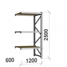 Lagerhylla följesektion 2500x1200x600 600kg/hyllplan 3 hyllor, spånskiva