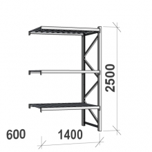 Lagerhylla följesektion 2500x1400x600 600kg/hyllplan,3 hyllor