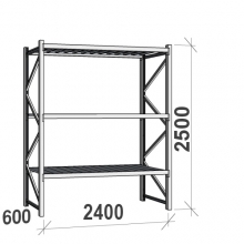 Lagerhylla startsektion 2500x2400x600 300kg/hyllplan,3 hyllor