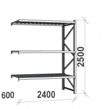 Lagerhylla följesektion 2500x2400x600 300kg/hyllplan,3 hyllor
