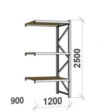Lagerhylla följesektion 2500x1200x900 600kg/hyllplan 3 hyllor, spånskiva
