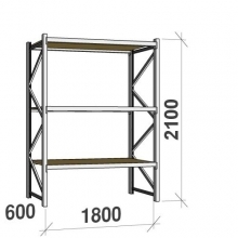 Lagerhylla startsektion 2100x1800x600 480kg/hyllplan,3 hyllor, spånskiva begagn.