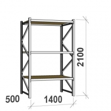 Lagerhylla startsektion 2100x1400x500 600kg/hyllplan,3 hyllor, spånskiva begagn.