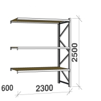 Lagerhylla följesektion 2500x2300x600 350kg/hyllplan 3 hyllor, spånskiva