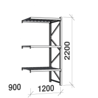 Lagerhylla följesektion 2200x1200x900 600kg/hyllplan 3 hyllor, zinkplåt