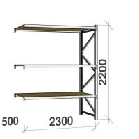 Lagerhylla följesektion 2200x2300x500 350kg/hyllplan 3 hyllor, spånskiva