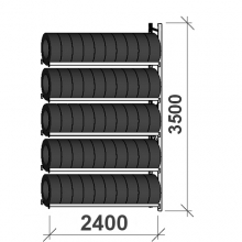 Däckställ följesektion 3500x2400x500, 5 hyllplan,300kg/plan MAXI