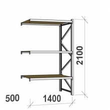 Lagerhylla följesektion 2100x1400x500 600kg/hyllplan 3 hyllor, spånskiva begagn.