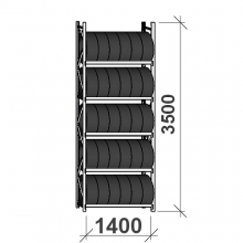 Däckställ startsektion 3500x1400x500, 5 hyllplan,500kg/plan MAXI