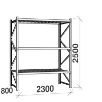 Lagerhylla startsektion 2500x2300x800 350kg/hyllplan,3 hyllor, zinkplåt