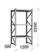 Lagerhylla startsektion 2200x1200x500 600kg/hyllplan,3 hyllor, zinkplåt