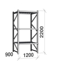 Lagerhylla startsektion 2200x1200x900 600kg/hyllplan,3 hyllor, zinkplåt