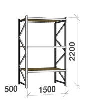 Lagerhylla startsektion 2200x1500x500 600kg/hyllplan,3 hyllor, spånskiva