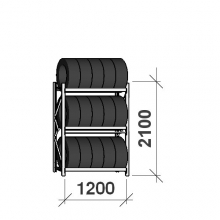 Däckställ startsektion 2100x1200x500, 3 hyllplan,600kg/plan