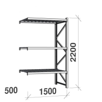 Lagerhylla följesektion 2200x1500x500 600kg/hyllplan 3 hyllor, zinkplåt