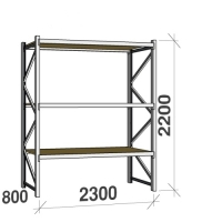 Lagerhylla startsektion 2200x2300x800 350kg/hyllplan,3 hyllor, spånskiva