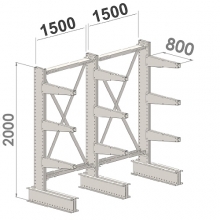 Enkelsidigt grenställ 3 st Pelare, 9 st Arm 800 mm; 2000Hx3000Bx800D