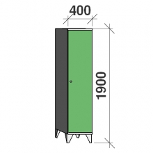 Skåp 1x400, 1900x400x545 lång dörrar, sluttande topp, separationsvägg