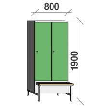 Klädskåp med bänk, 2x400 1900x800x830, separationsvägg